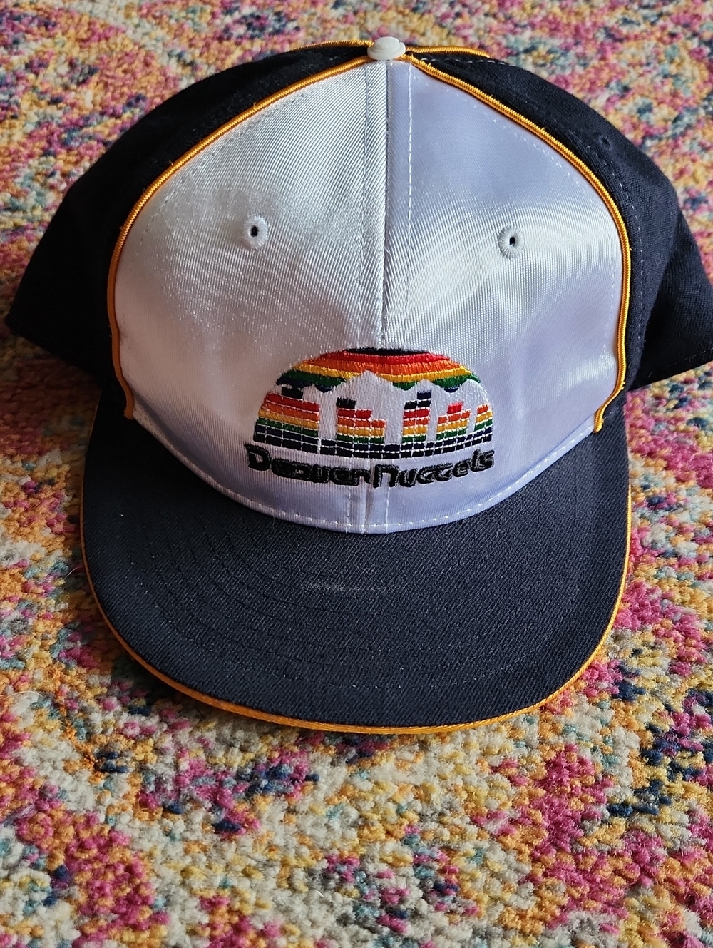 Denver Nuggets Vintage White & Black Snapback Hat with Team Logo